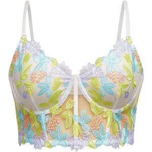 Floerns Women's Plus Size Embroidery Sleeveless Cut Out Back Underwire Bra